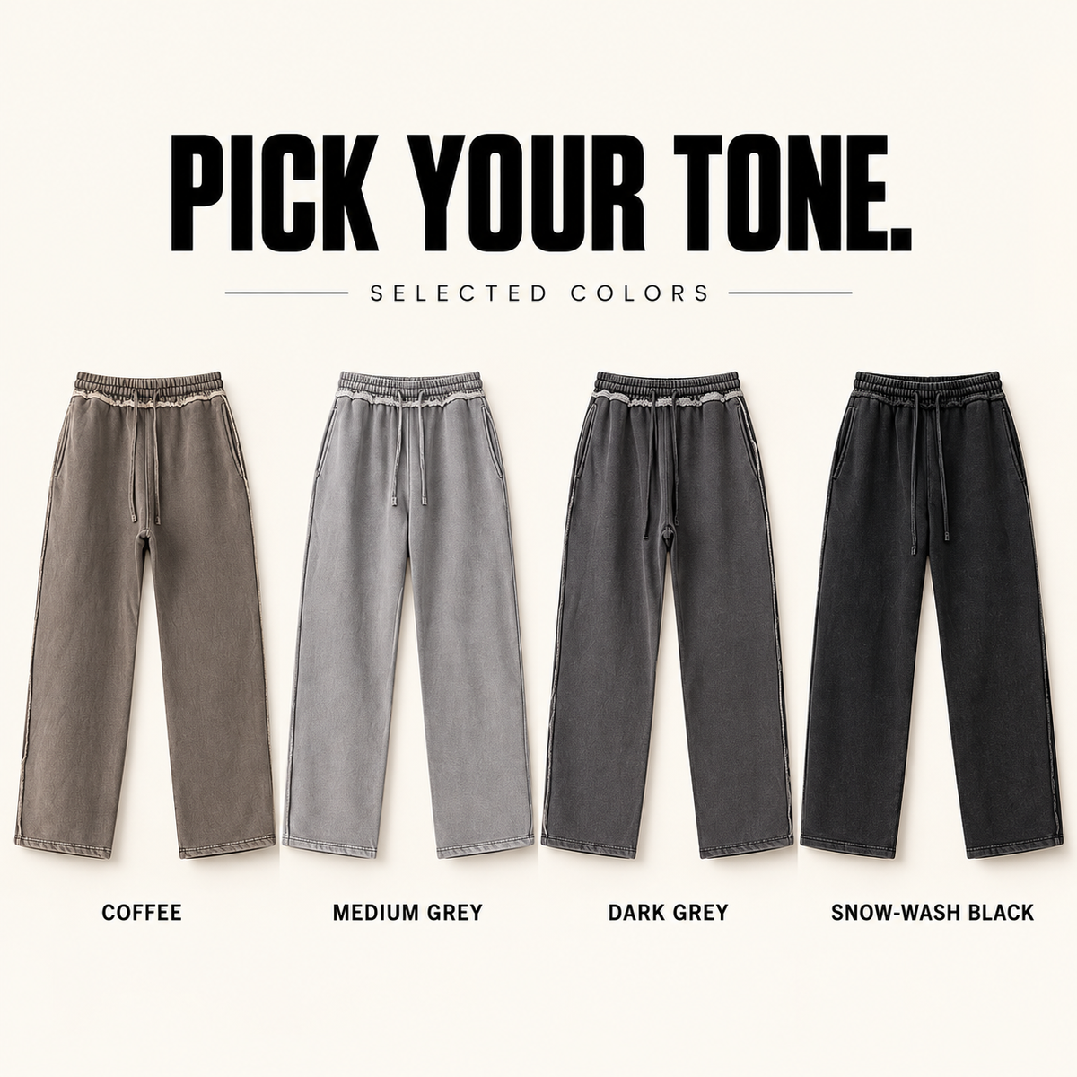 A60552 raw-seam straight-leg fleece sweatpants, ready-stock color selection