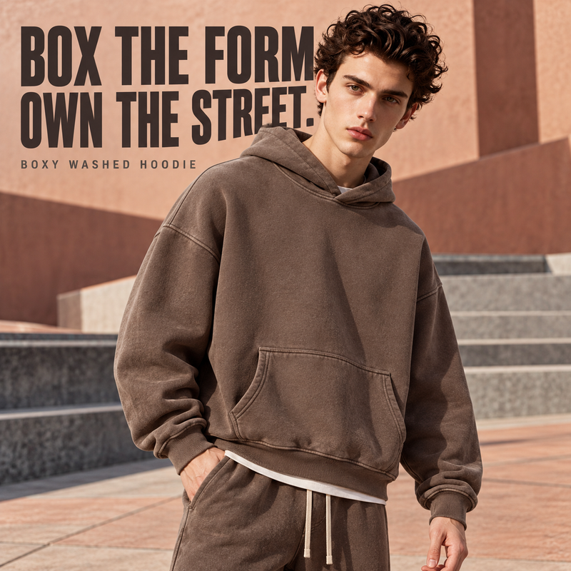 Boxy Washed Fleece Pullover Hoodie