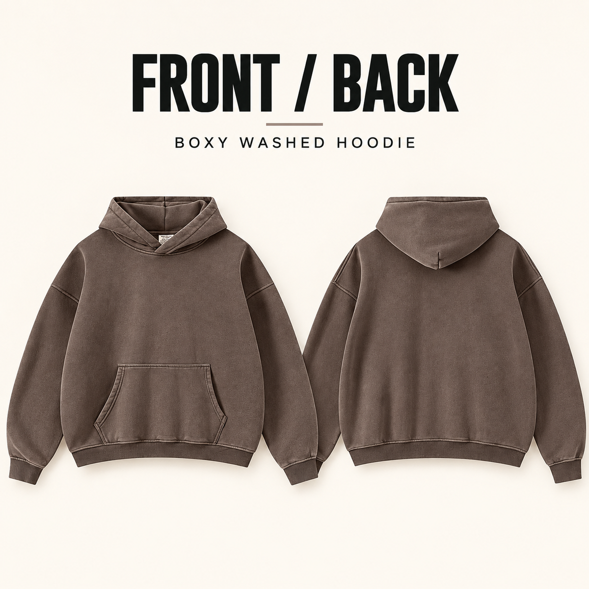 A60852 boxy washed fleece pullover hoodie, front and back garment construction