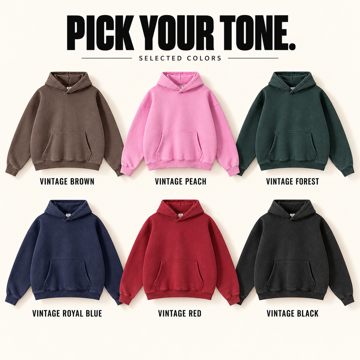 A60852 boxy washed fleece pullover hoodie, ready-stock color selection