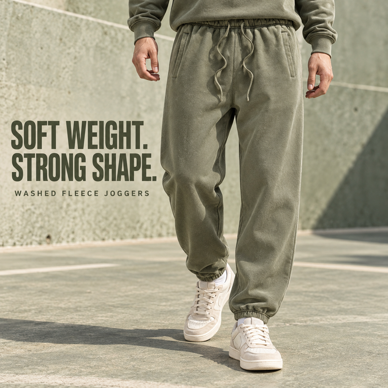Washed Fleece Elastic-Cuff Joggers