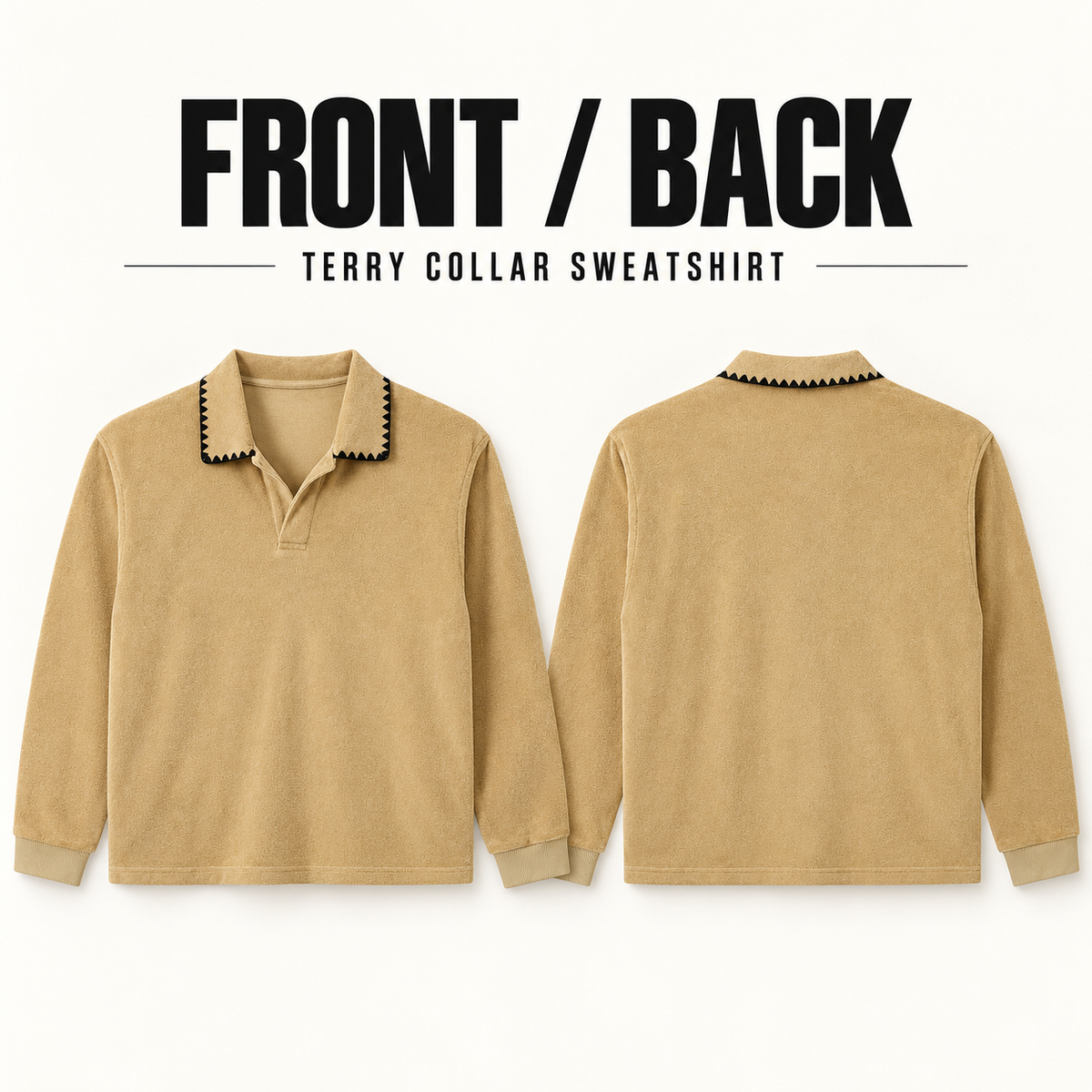 A61162 contrast-collar cotton terry sweatshirt, front and back garment construction
