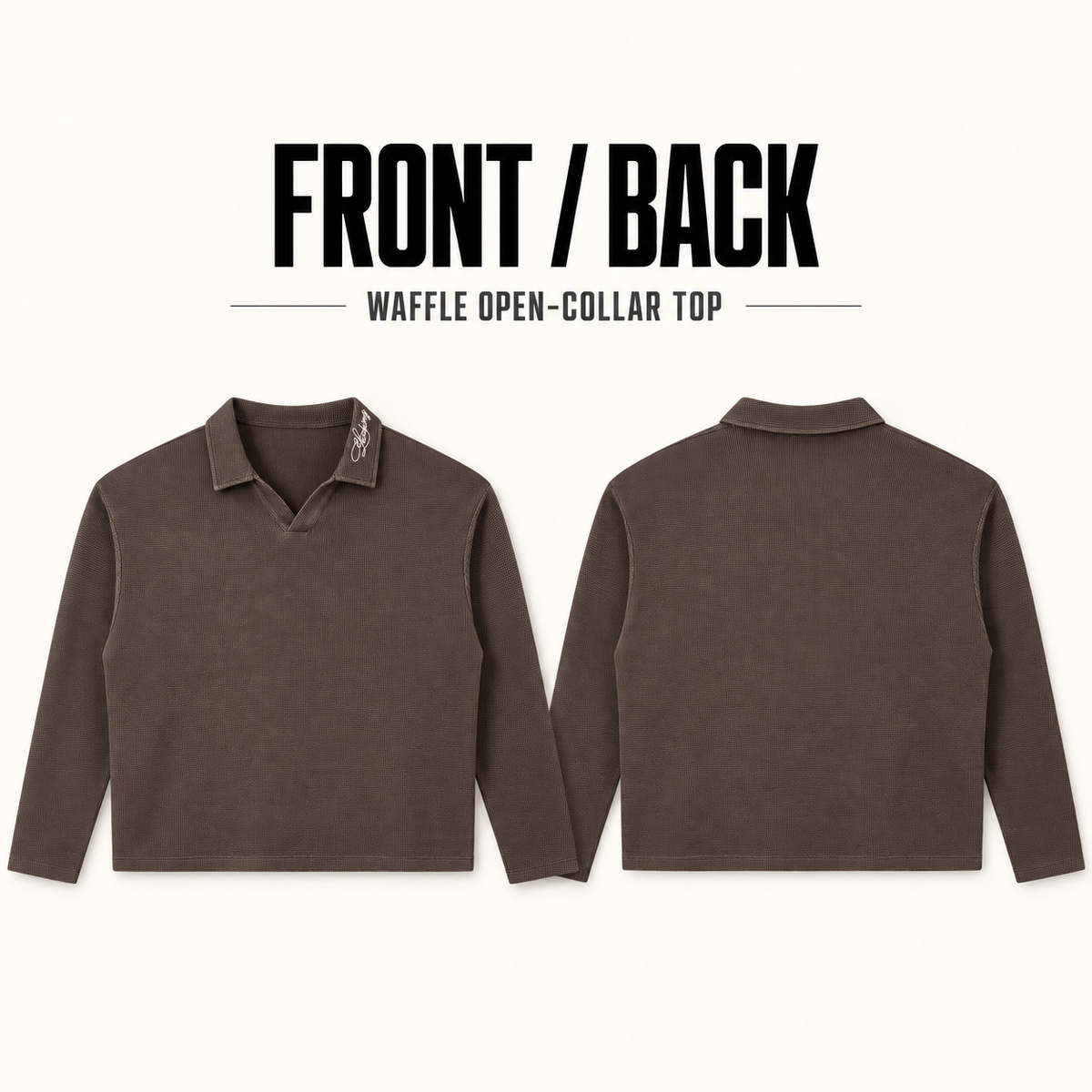 A6168 collar embroidery waffle long sleeve polo, front and back garment construction