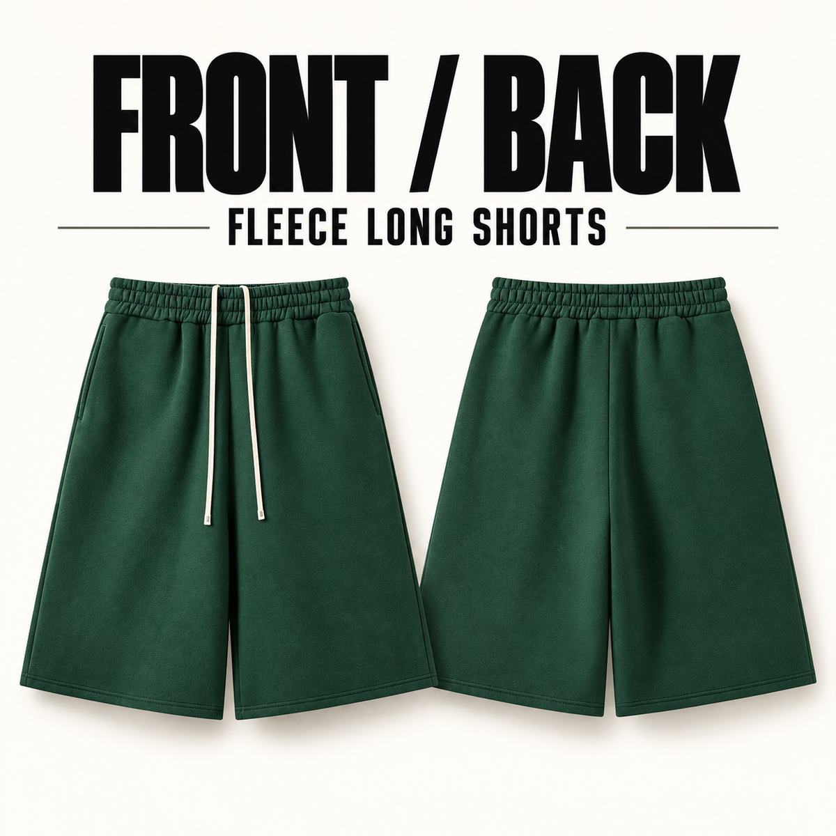 A6282 wide-leg drawcord fleece bermuda shorts, front and back garment construction