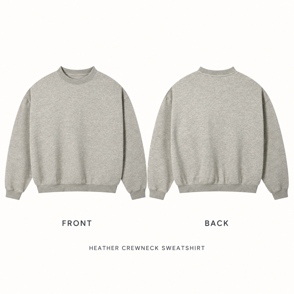 A63362 boxy heather crewneck sweatshirt, front and back garment construction