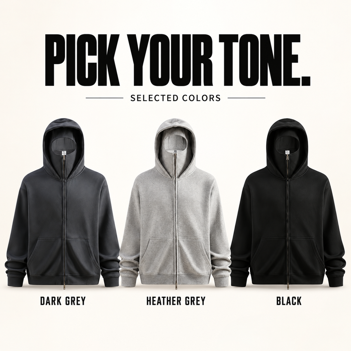 A63552 two-way zip hoodie with concealed face panel, ready-stock color selection