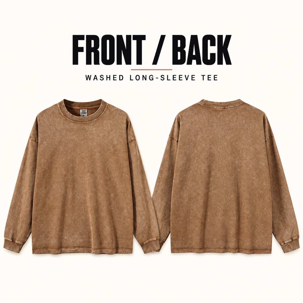 A6510 washed cotton long sleeve t-shirt, front and back garment construction