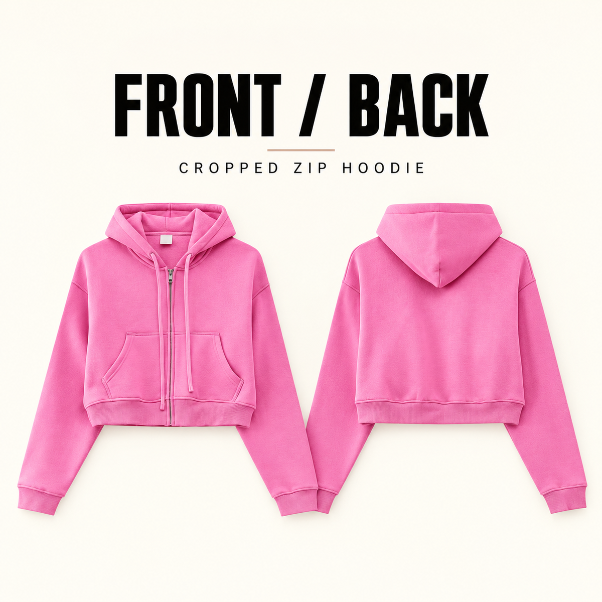 A65142 women's cropped fleece zip hoodie, front and back garment construction