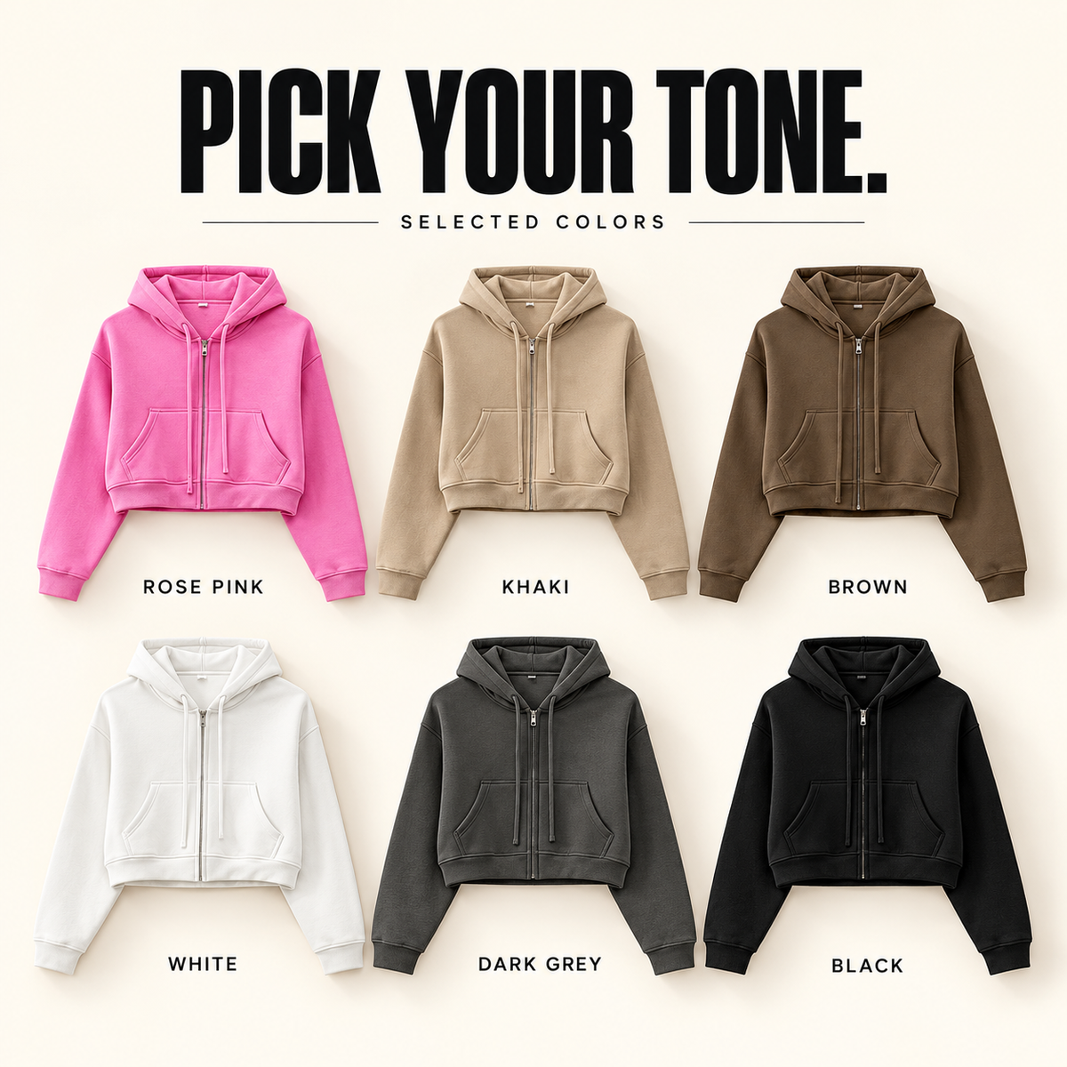 A65142 women's cropped fleece zip hoodie, ready-stock color selection