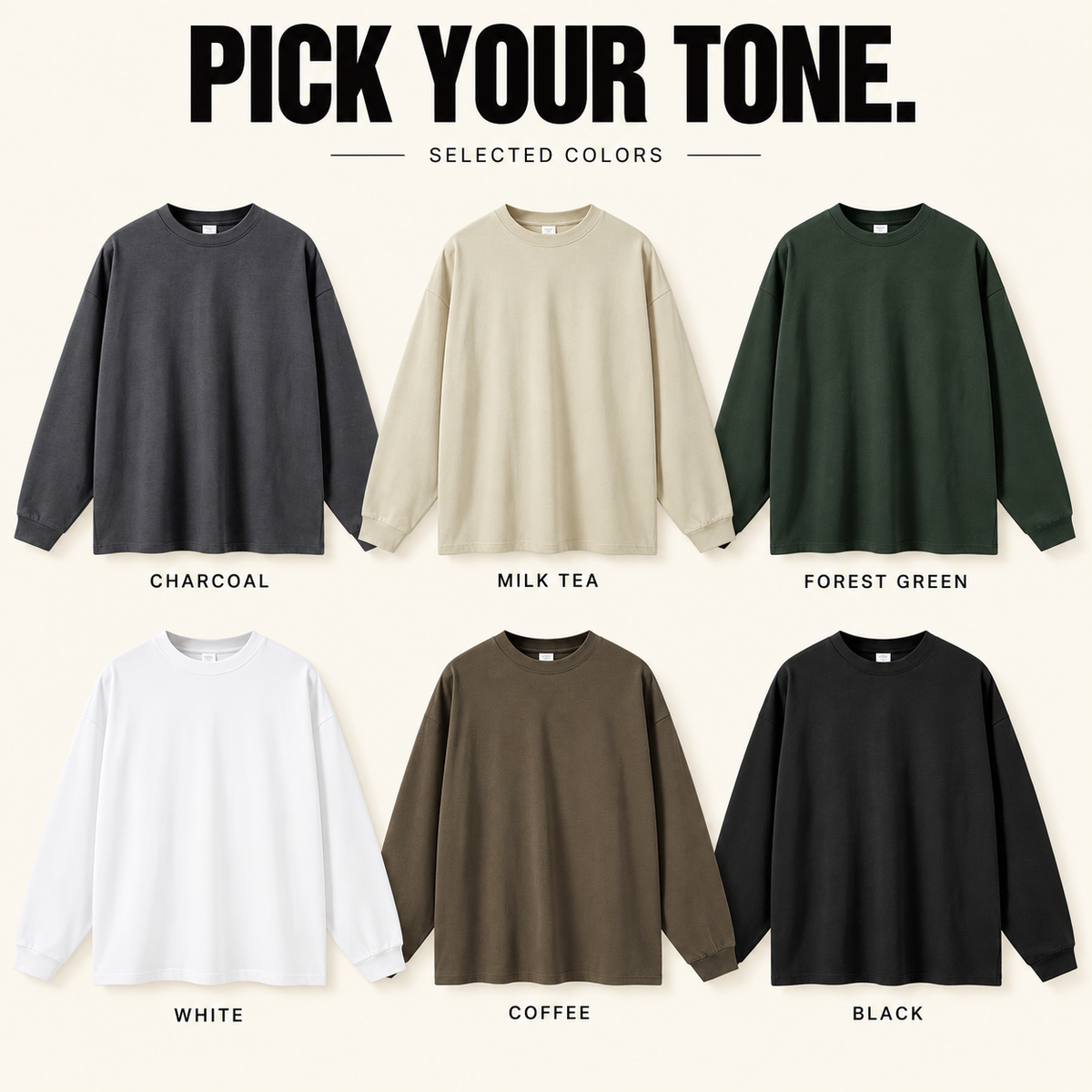 A6810 oversized heavy cotton long sleeve t-shirt, ready-stock color selection