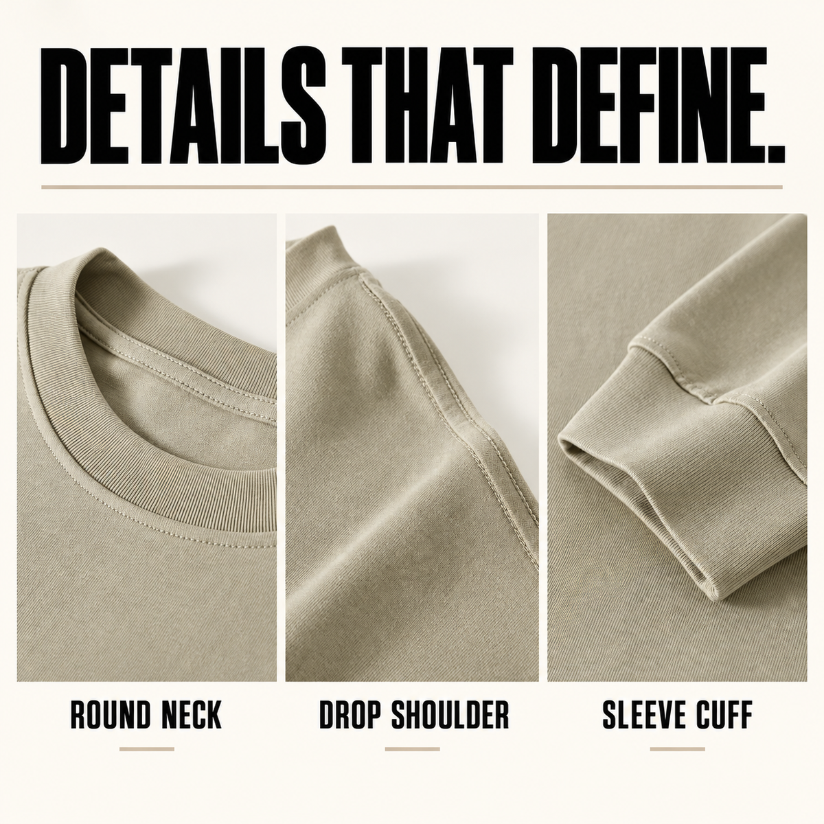 A6810 oversized heavy cotton long sleeve t-shirt, close-up construction details