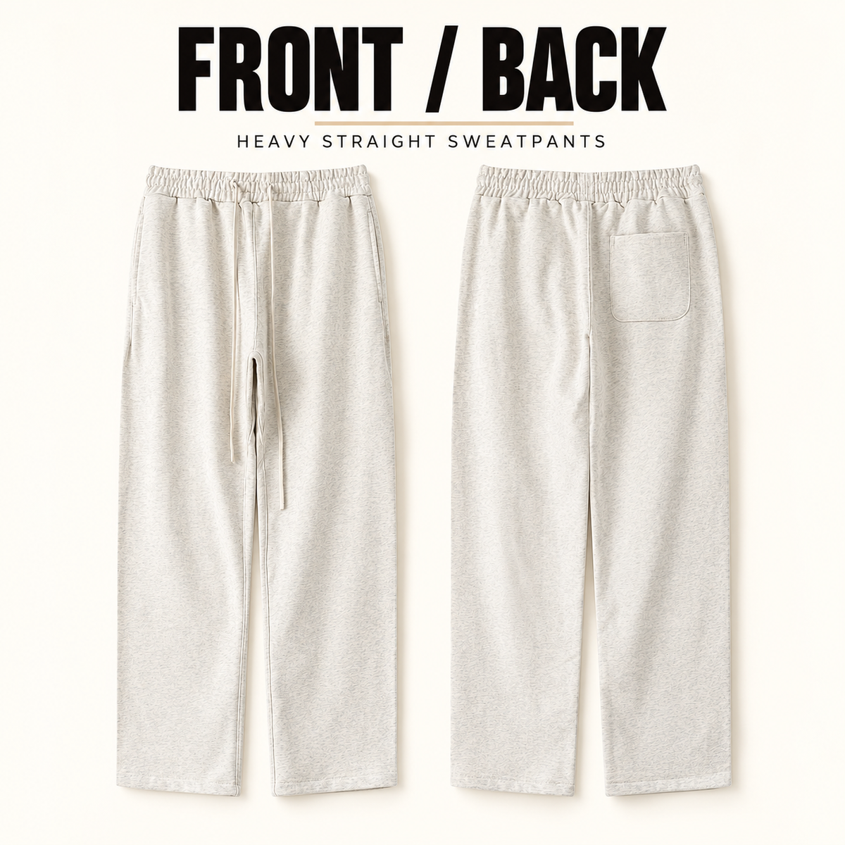 A6822 heavy terry straight-leg sweatpants, front and back garment construction