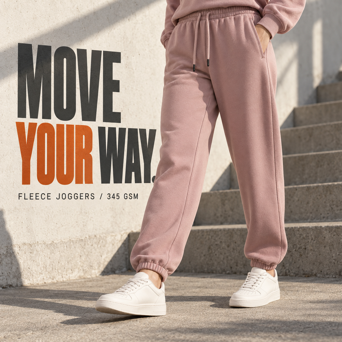 A7022 Dusty Pink relaxed fleece elastic-cuff joggers, alternate styling view