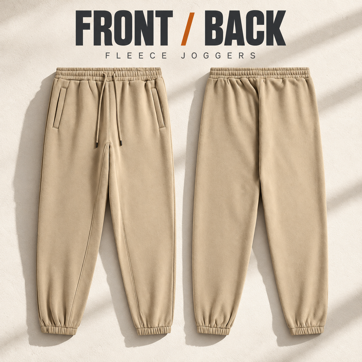 A7022 relaxed fleece elastic-cuff joggers, front and back garment construction