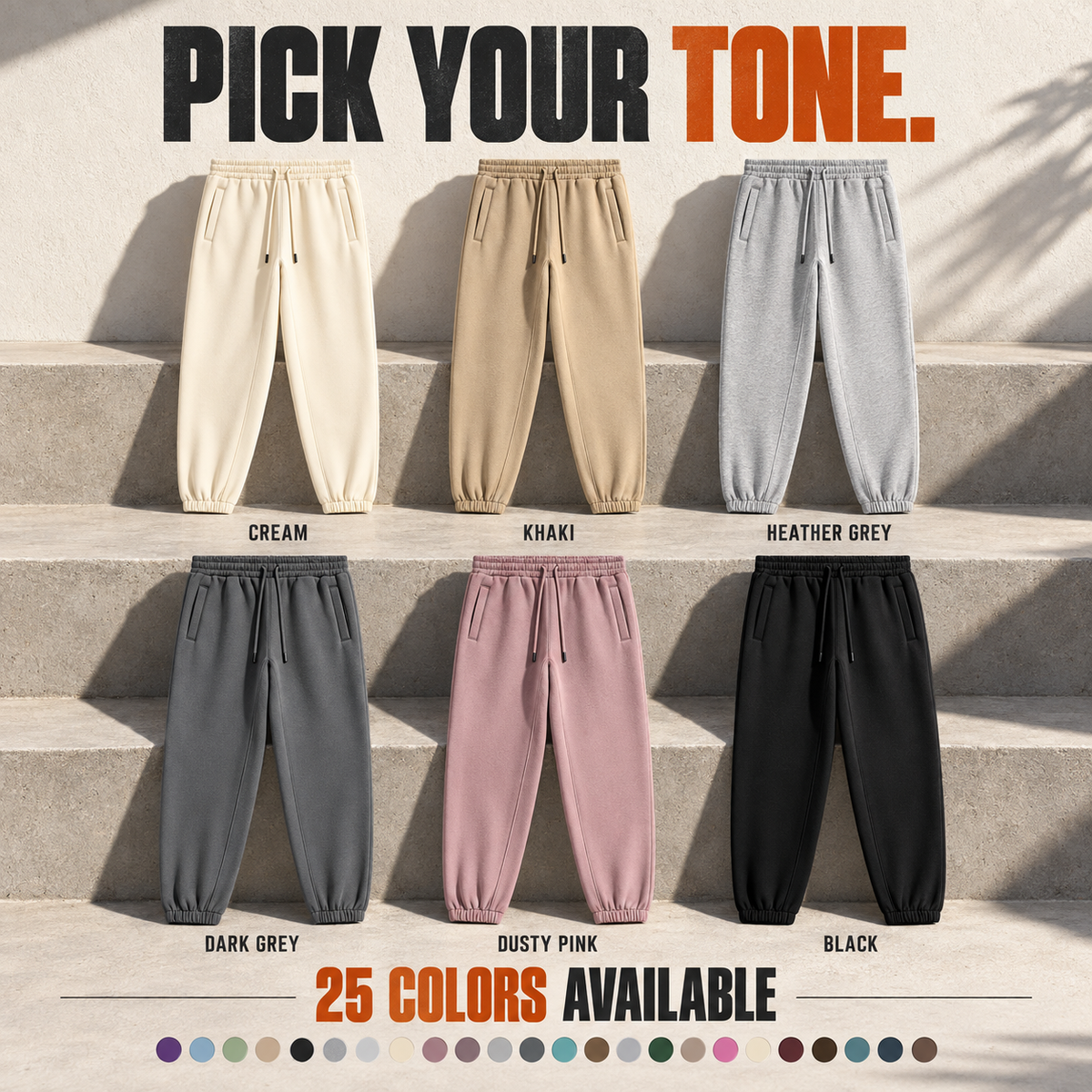 A7022 relaxed fleece elastic-cuff joggers, ready-stock color selection