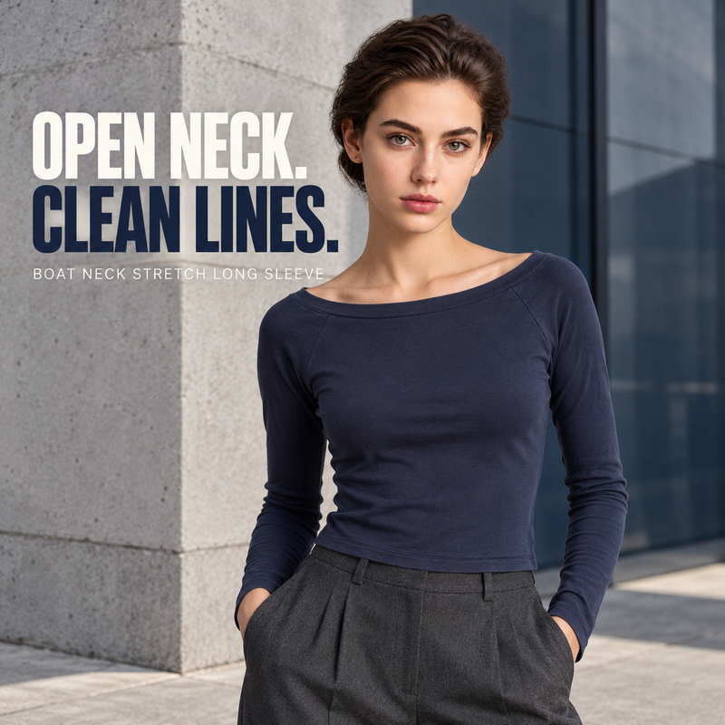 Women's Boatneck Stretch Cotton Long Sleeve T-Shirt