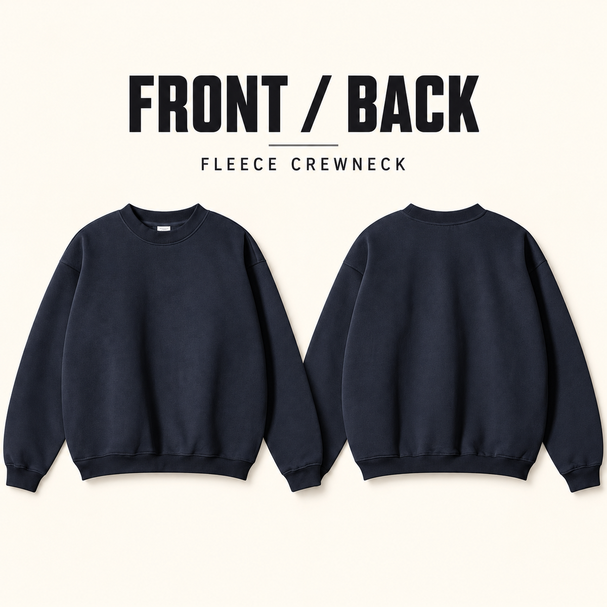 A7042 relaxed fleece crewneck sweatshirt, front and back garment construction