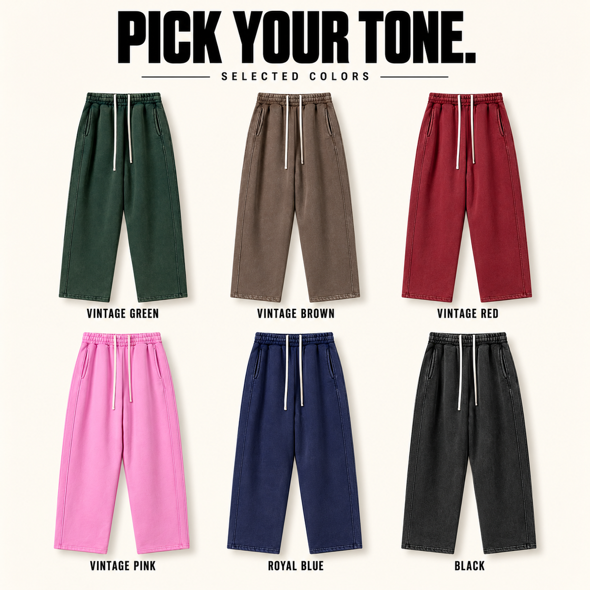 A70852 vintage washed curved-leg sweatpants, ready-stock color selection