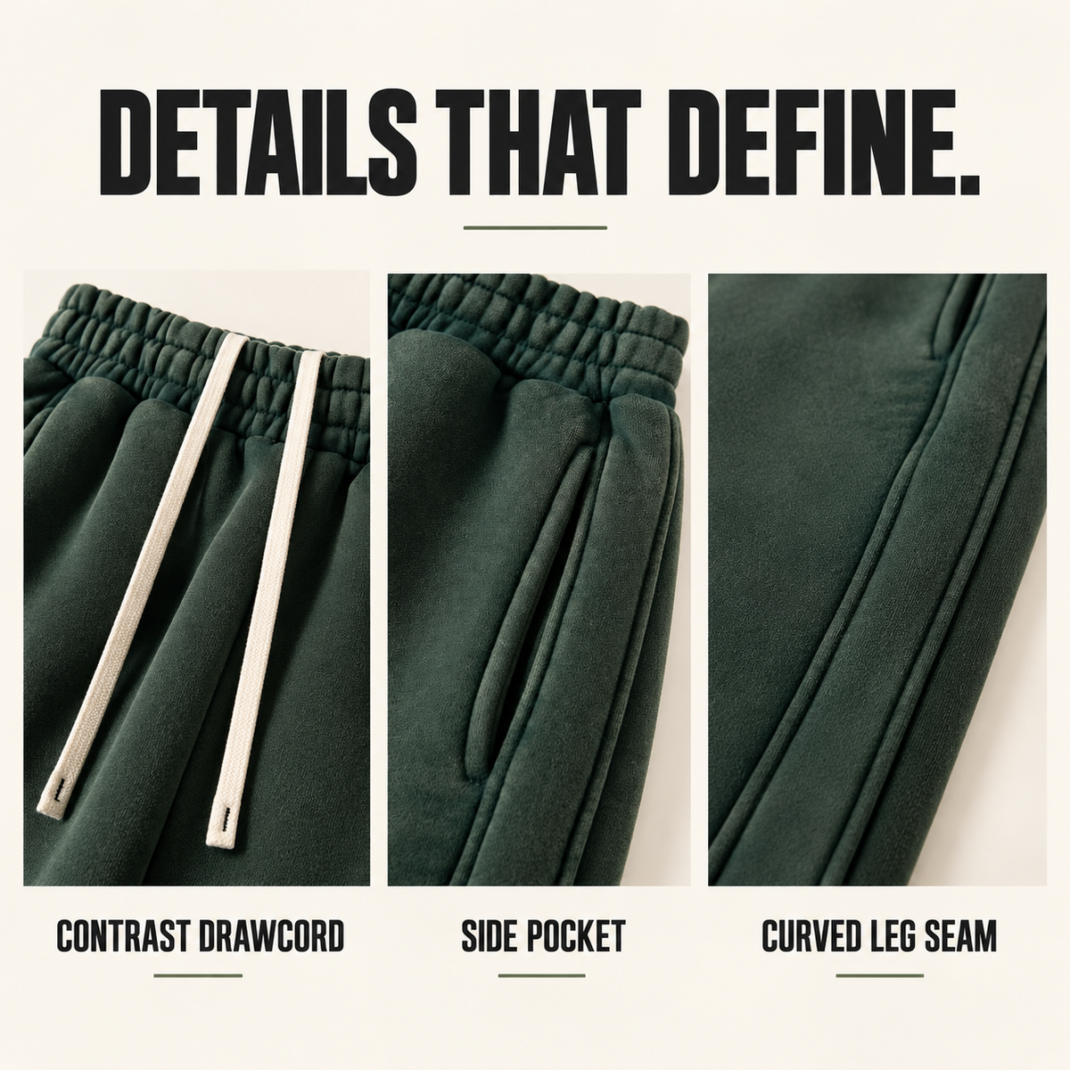 A70852 vintage washed curved-leg sweatpants, close-up construction details