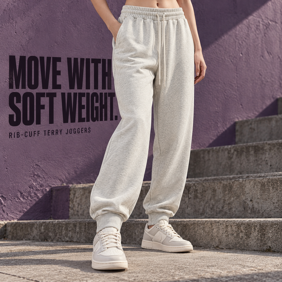 A72142 Oat Grey heavy terry rib-cuff joggers, alternate styling view