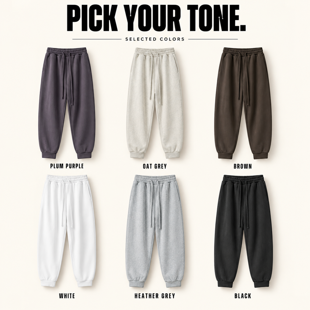 A72142 heavy terry rib-cuff joggers, ready-stock color selection