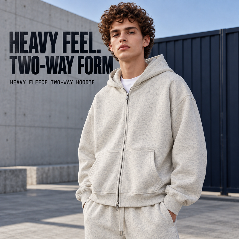 Heavy Fleece Two-Way Zip Hoodie