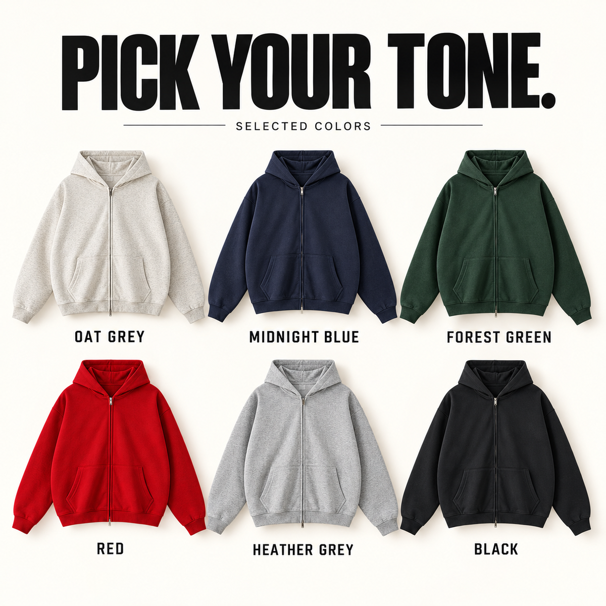A72552 heavy fleece two-way zip hoodie, ready-stock color selection