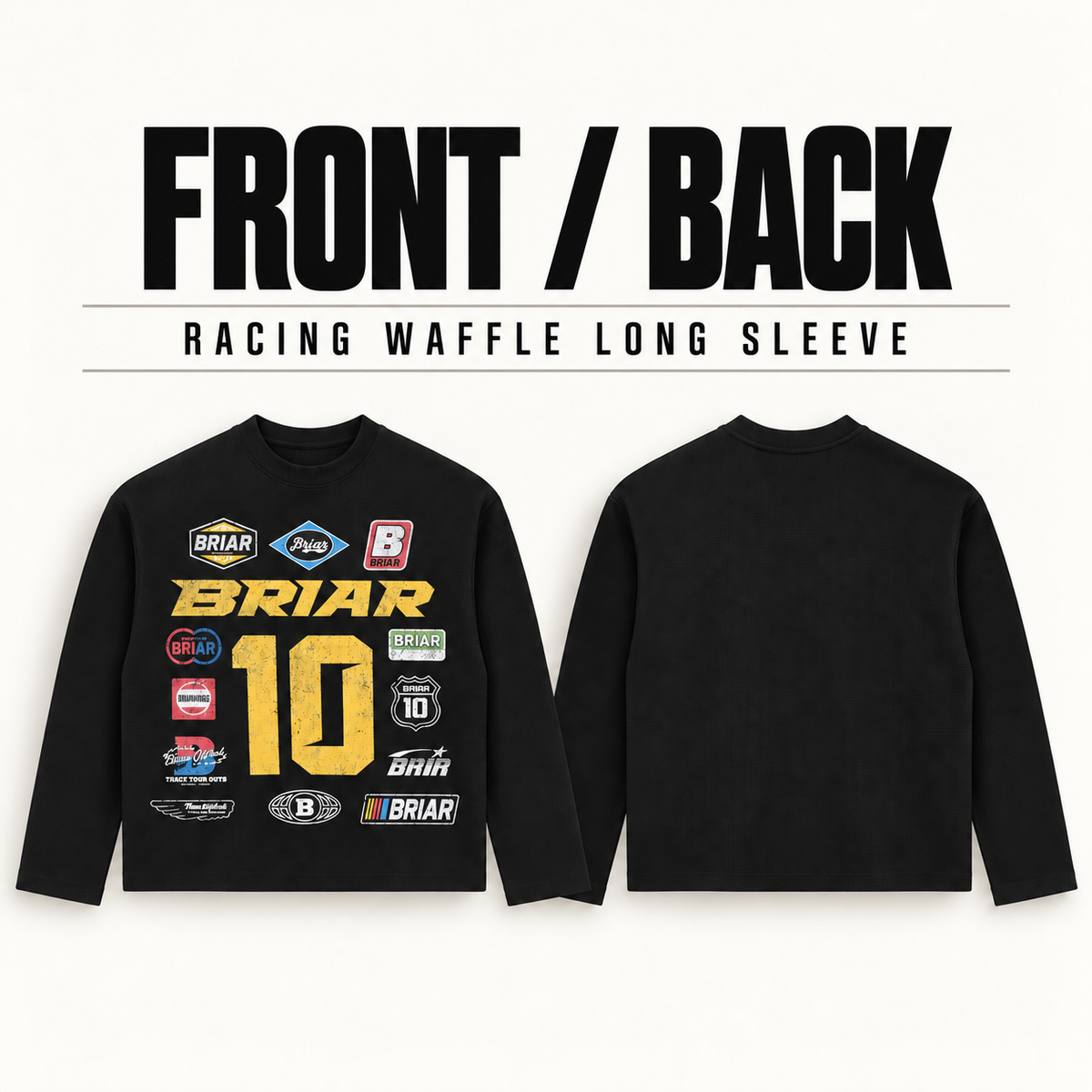 A7268 racing graphic waffle long sleeve t-shirt, front and back garment construction
