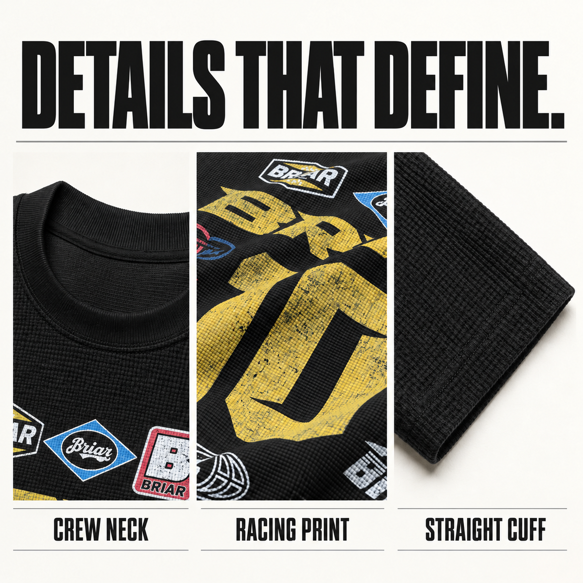 A7268 racing graphic waffle long sleeve t-shirt, close-up construction details