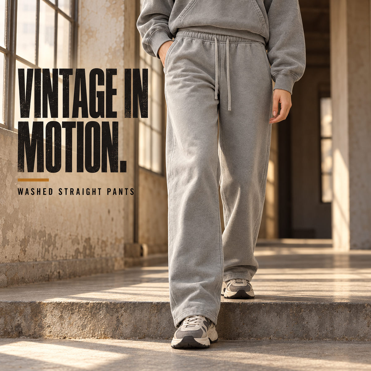 A7342 Medium Grey vintage washed straight-leg sweatpants, alternate styling view