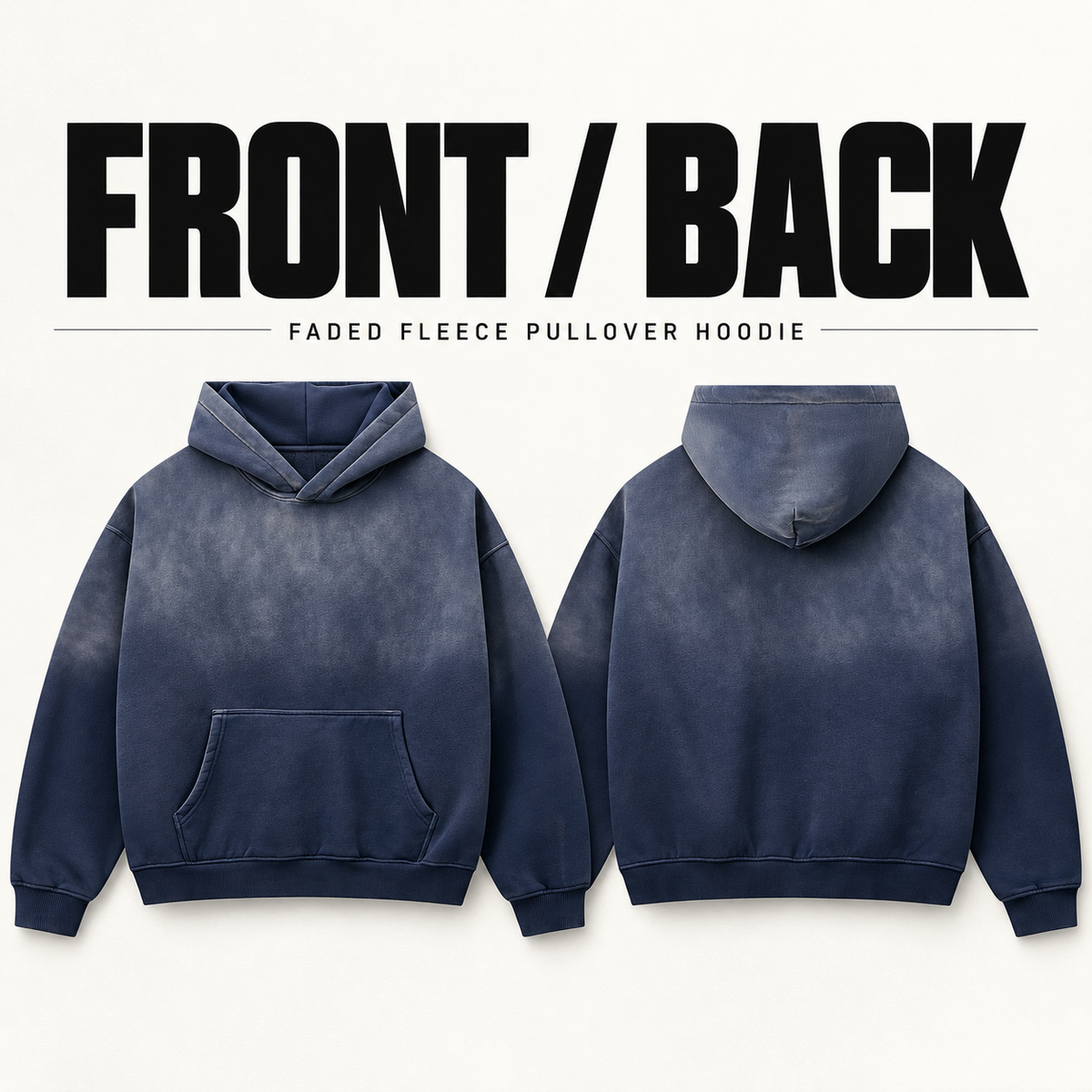 A75362 spray-faded fleece pullover hoodie, front and back garment construction