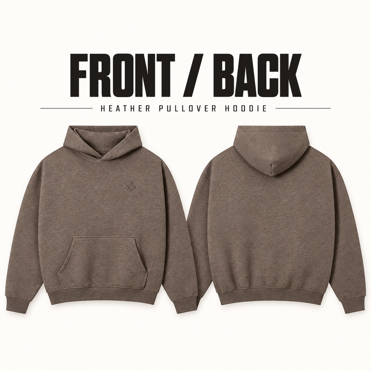 A8068 embroidered heather pullover hoodie, front and back garment construction