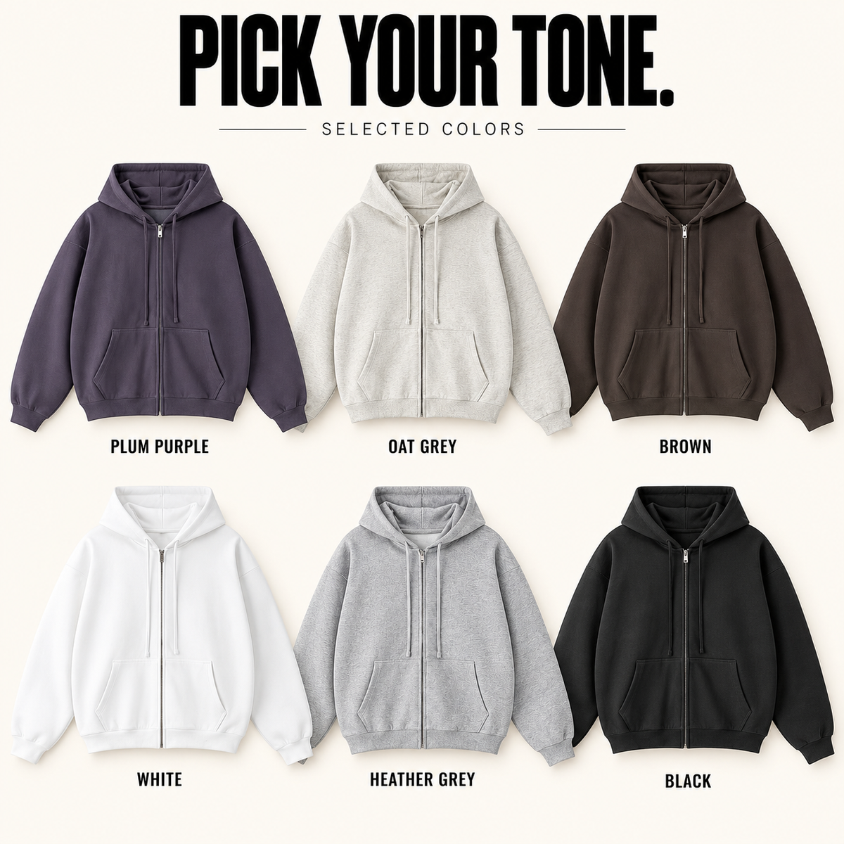 A81142 coverstitch terry full-zip hoodie, ready-stock color selection