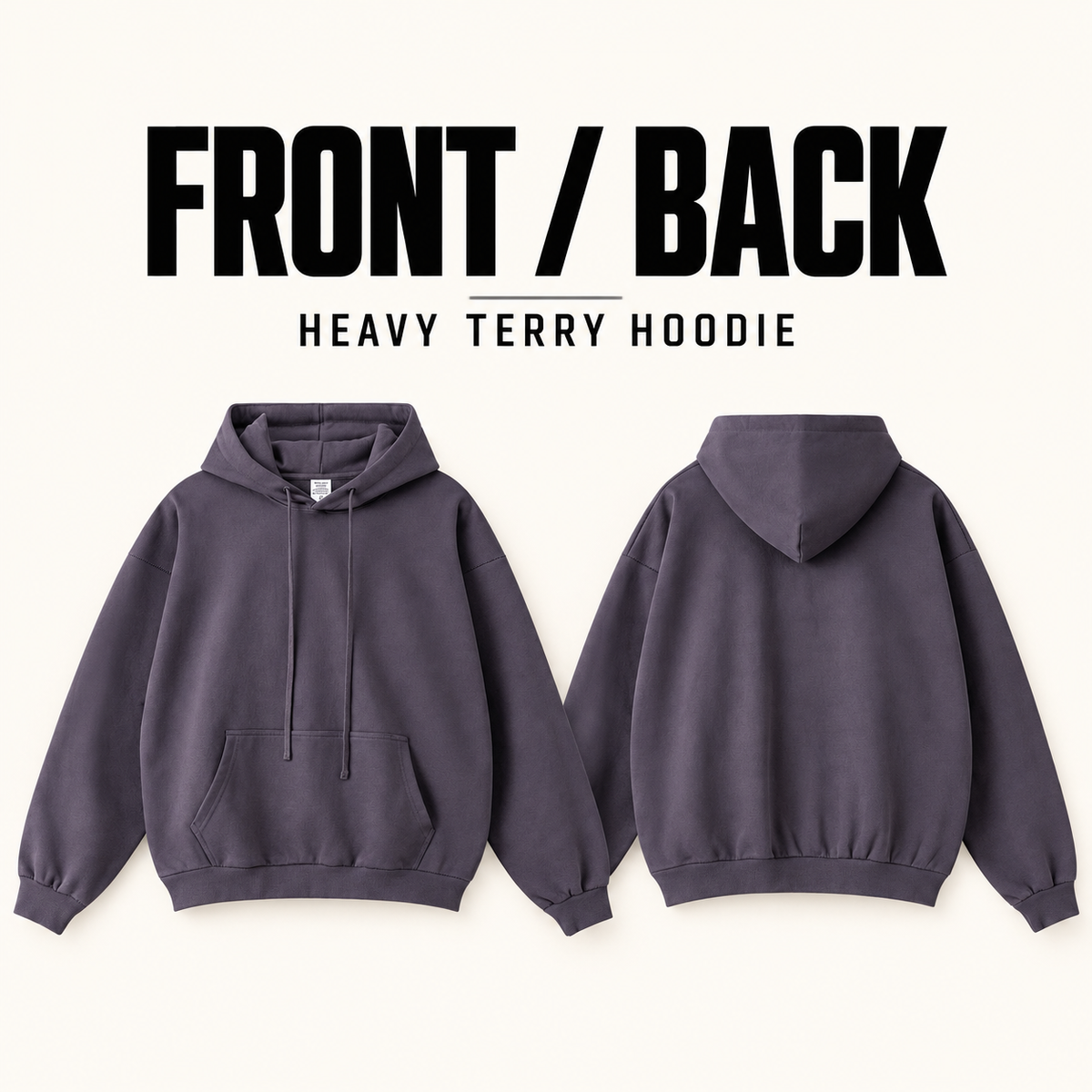 A91142 heavy terry drawcord pullover hoodie, front and back garment construction