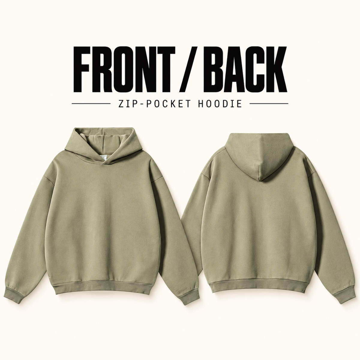 A9142 side zip-pocket fleece pullover hoodie, front and back garment construction