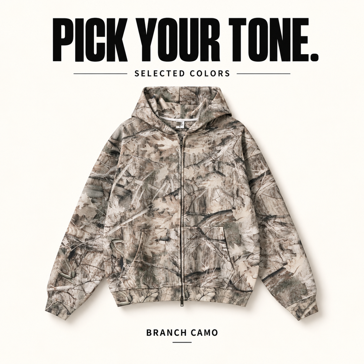 A91552 branch camo two-way zip hoodie, ready-stock color selection
