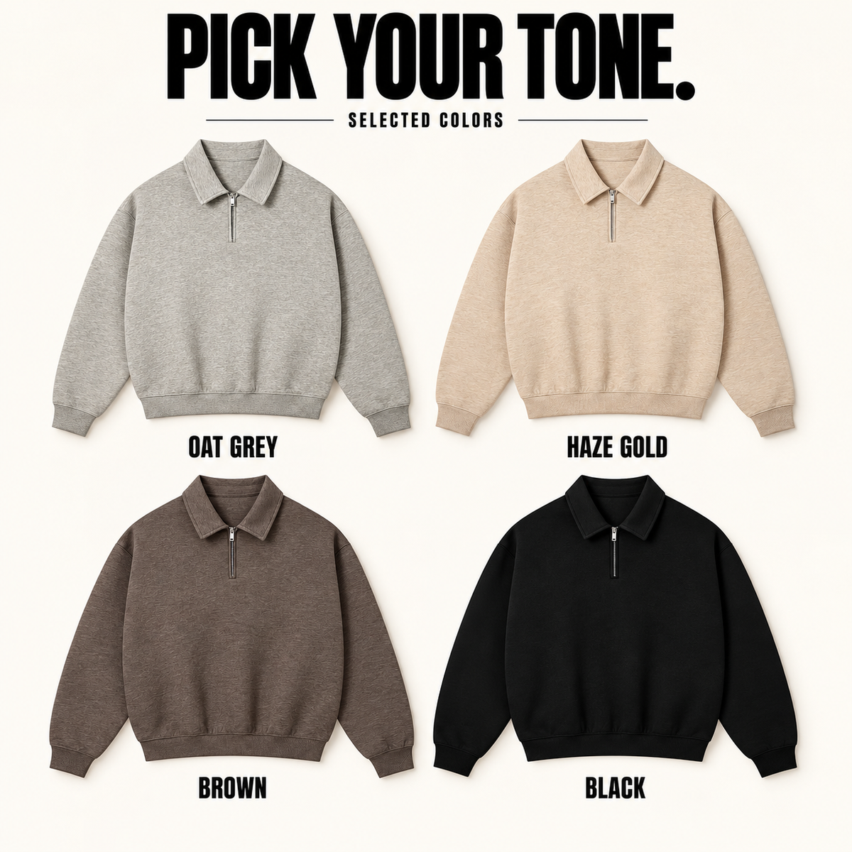 A92362 boxy heather half-zip polo sweatshirt, ready-stock color selection