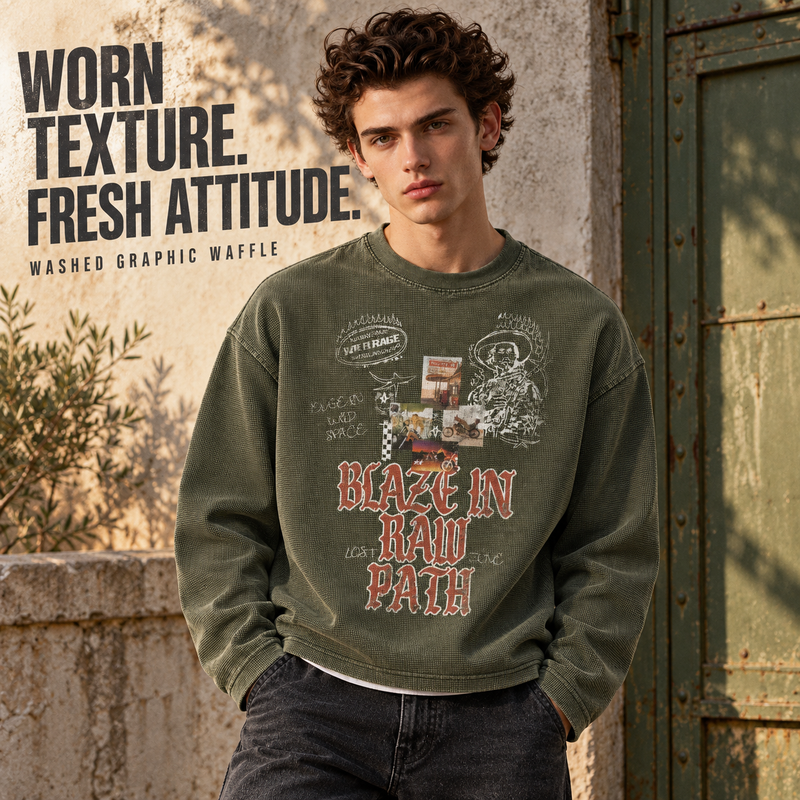 Washed Collage Waffle Long Sleeve T-Shirt