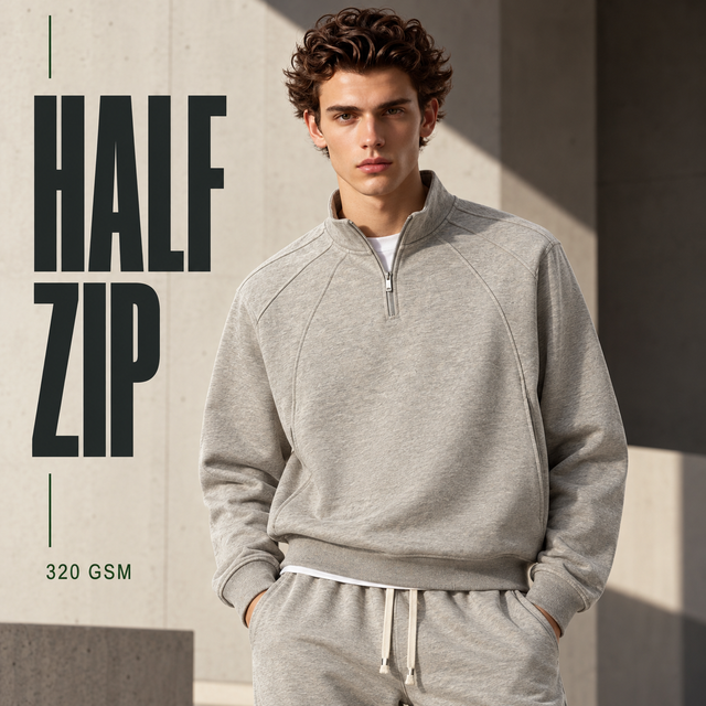A93362 Oat Grey heather panel half-zip sweatshirt, front styling view