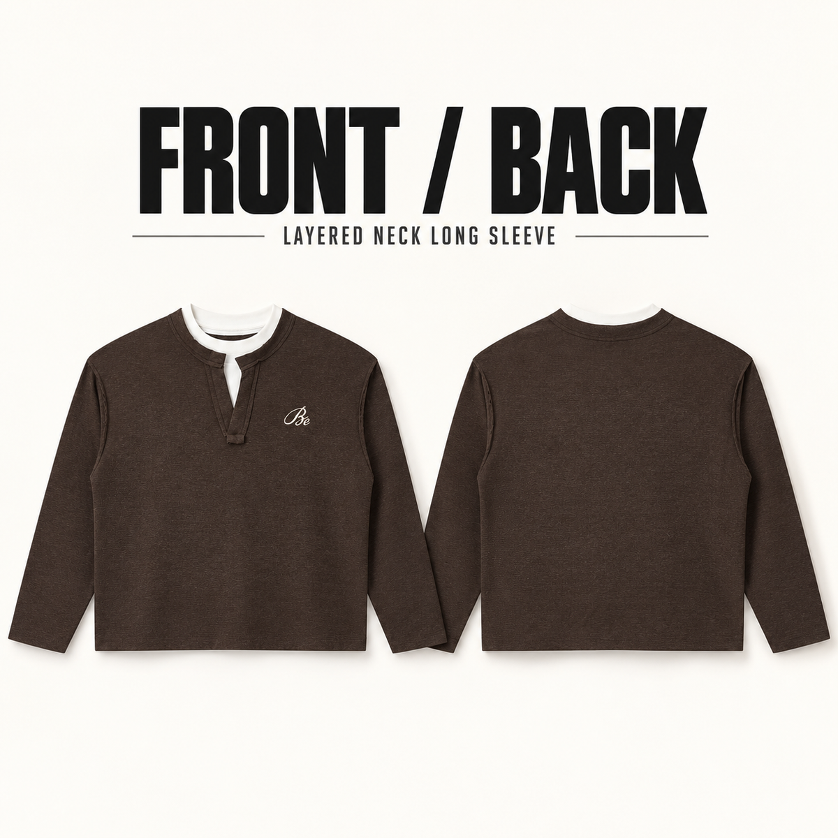 A9468 embroidered heather layered-neck long sleeve t-shirt, front and back garment construction