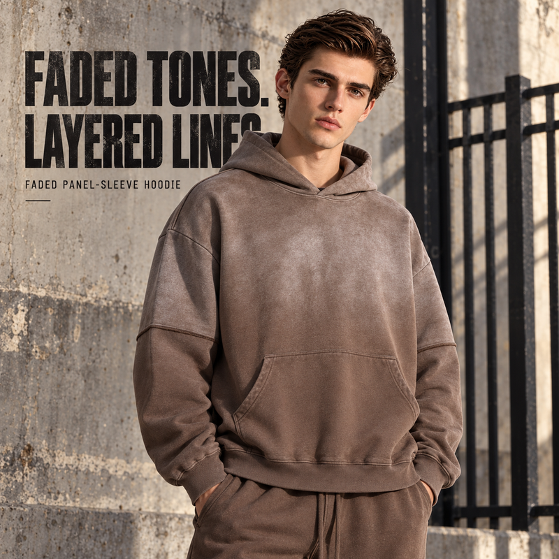 Faded Layered-Sleeve Cotton Hoodie