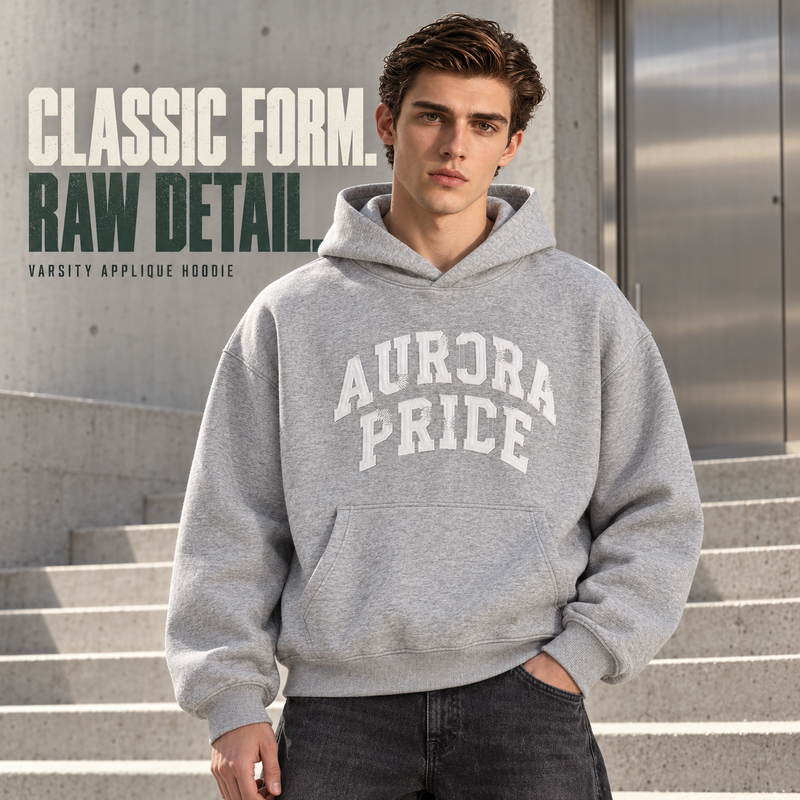 Frayed Applique Fleece Pullover Hoodie