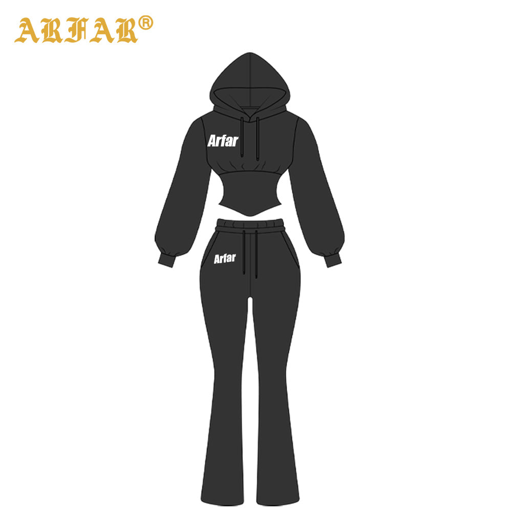 Clothing Manufacturers Tall Girl Friendly Fur Collar Hoodies and Flared Pants 2025 Winter 2 Piece Set Women