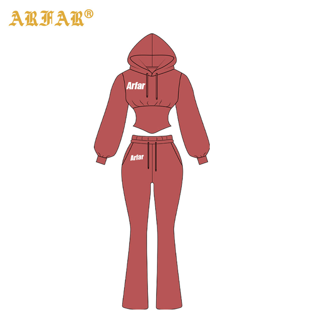 Clothing Manufacturers Tall Girl Friendly Fur Collar Hoodies and Flared Pants 2025 Winter 2 Piece Set Women