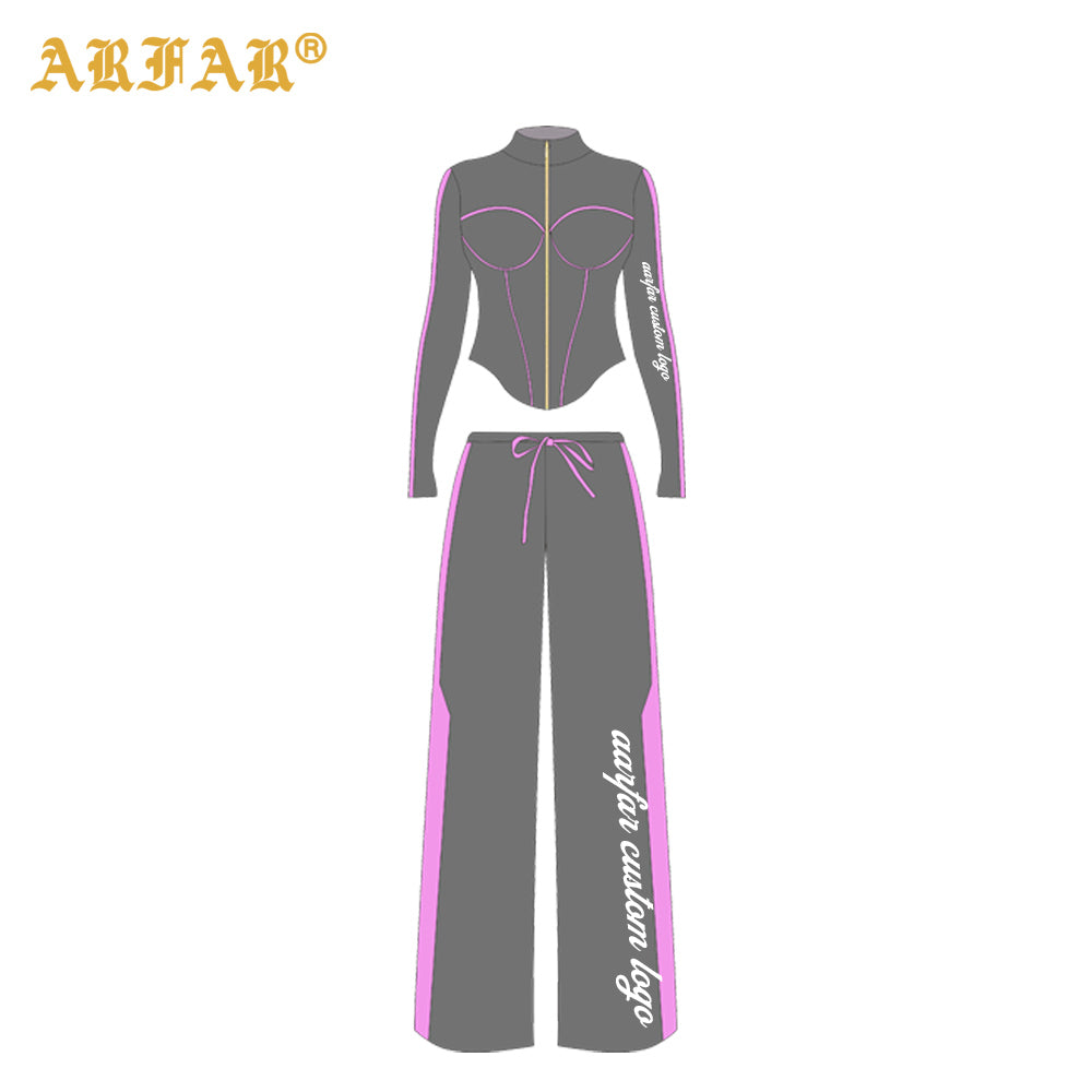 2 Piece Set Women Clothing Manufacturers Striped Color Block Hoodie and Sweatpants Women Custom Tracksuit Set