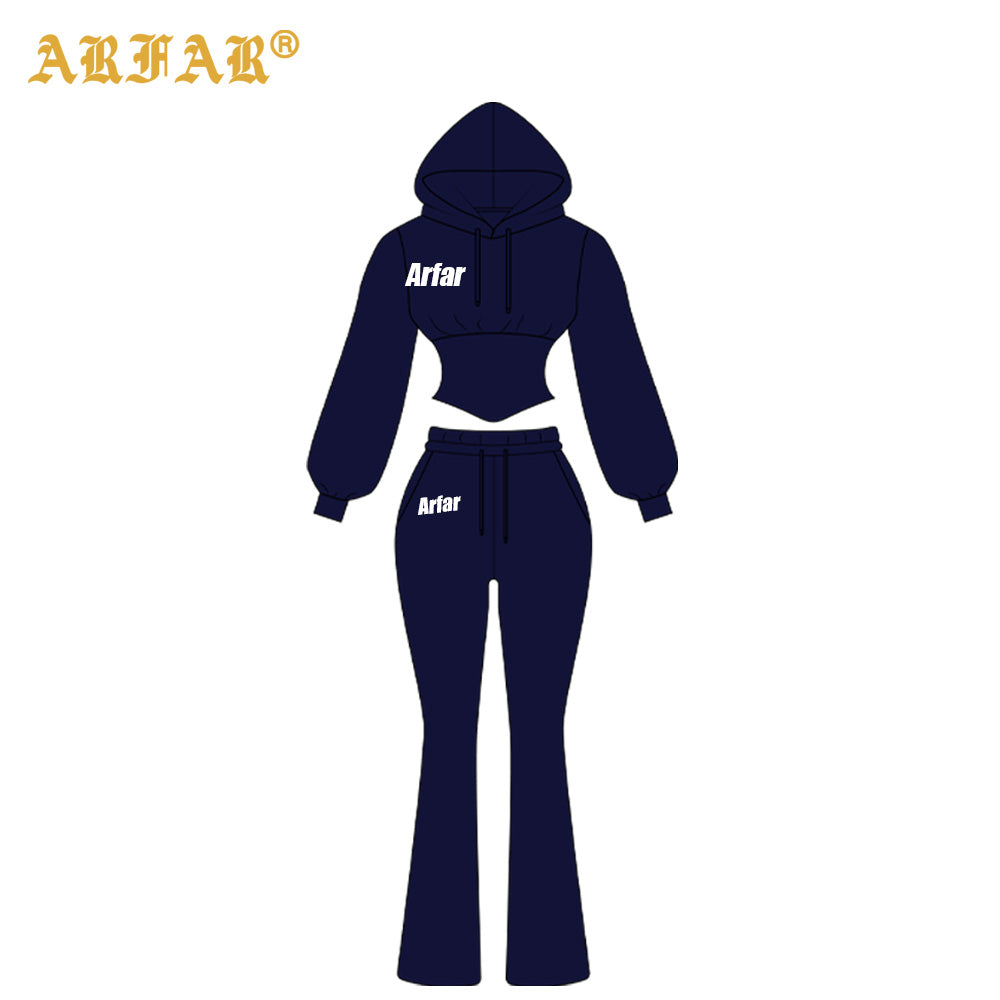 Clothing Manufacturers Tall Girl Friendly Fur Collar Hoodies and Flared Pants 2025 Winter 2 Piece Set Women