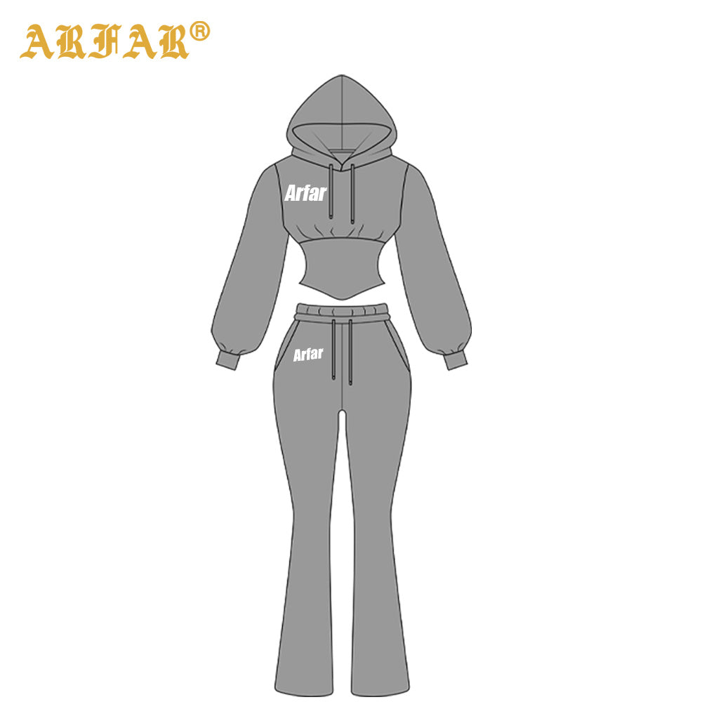 Clothing Manufacturers Tall Girl Friendly Fur Collar Hoodies and Flared Pants 2025 Winter 2 Piece Set Women