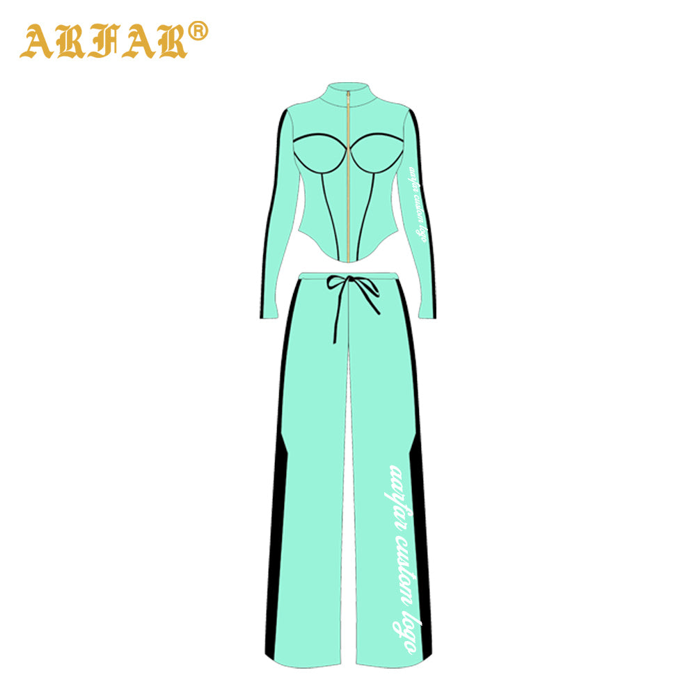 2 Piece Set Women Clothing Manufacturers Striped Color Block Hoodie and Sweatpants Women Custom Tracksuit Set