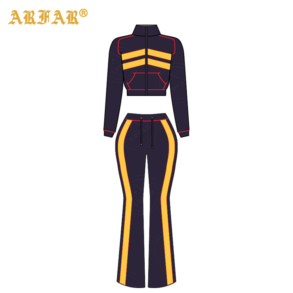 Waffle Knit Set Trendy Women's Clothing Custom 2026 New Color Blocking Long Sleeve Flared Pants 2 Pcs Loungewear Supplier