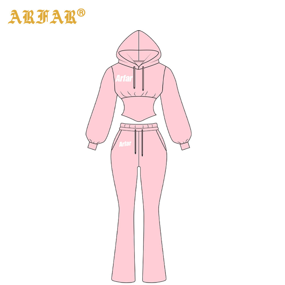 Clothing Manufacturers Tall Girl Friendly Fur Collar Hoodies and Flared Pants 2025 Winter 2 Piece Set Women